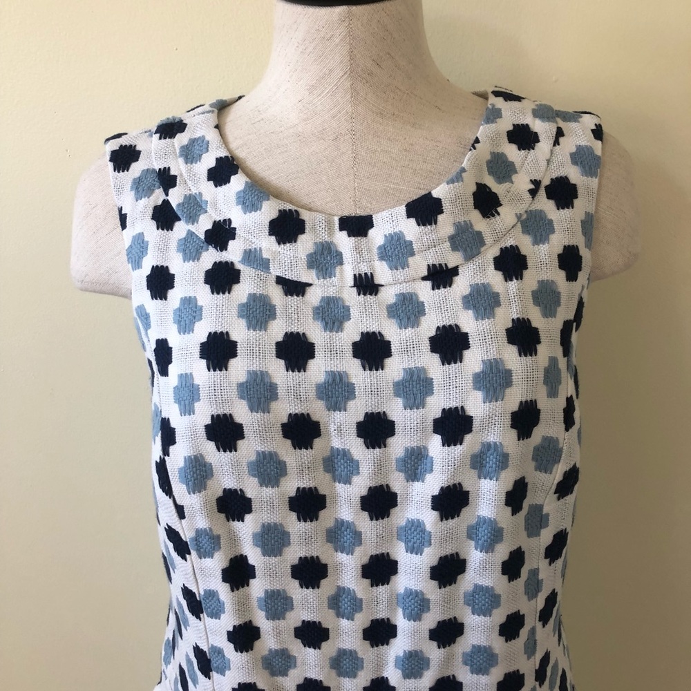Boden White Dress with Navy and Light Blue Floral Dots - Picture 4 of 8